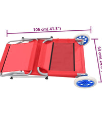 Sonnenliege Klappbar mit Sonnenschutz und Rädern Stahl Rot