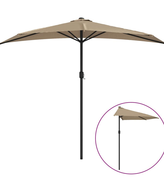 Balkon-Sonnenschirm mit Alu-Mast Taupe 270x144 cm Halbrund