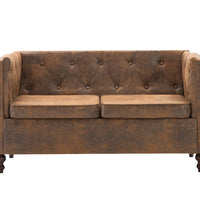 Chesterfield-Sofa 2-Sitzer Stoffbezug Braun Wildleder-Optik