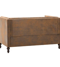 Chesterfield-Sofa 2-Sitzer Stoffbezug Braun Wildleder-Optik