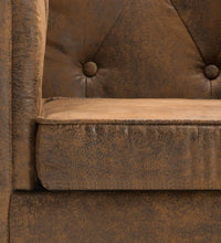 Chesterfield-Sofa 2-Sitzer Stoffbezug Braun Wildleder-Optik