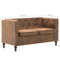 Chesterfield-Sofa 2-Sitzer Stoffbezug Braun Wildleder-Optik