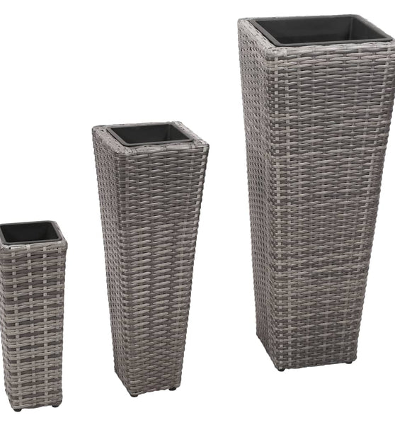 Garten-Hochbeet 3-tlg. Poly Rattan Grau