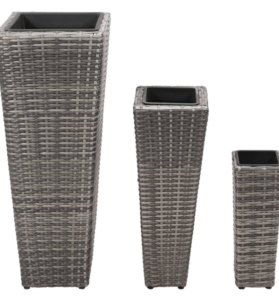 Garten-Hochbeet 3-tlg. Poly Rattan Grau