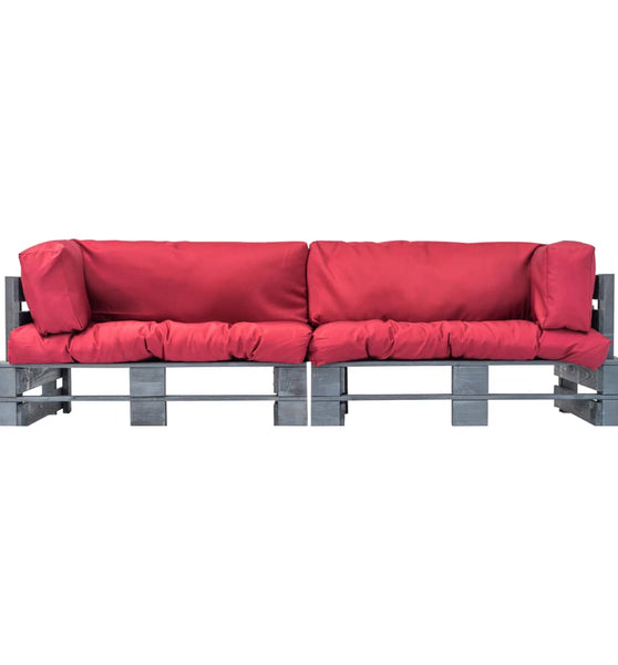 2-tlg. Outdoor-Sofa-Set Paletten mit Kissen in Rot Kiefernholz