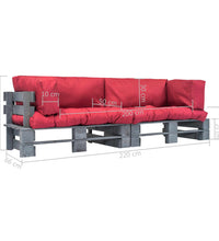 2-tlg. Outdoor-Sofa-Set Paletten mit Kissen in Rot Kiefernholz