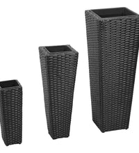 Garten-Hochbeet 3-tlg. Poly Rattan Schwarz