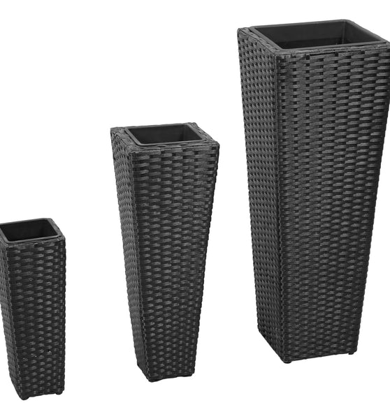 Garten-Hochbeet 3-tlg. Poly Rattan Schwarz