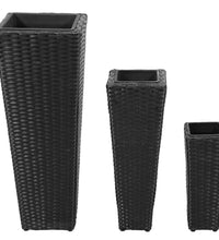 Garten-Hochbeet 3-tlg. Poly Rattan Schwarz