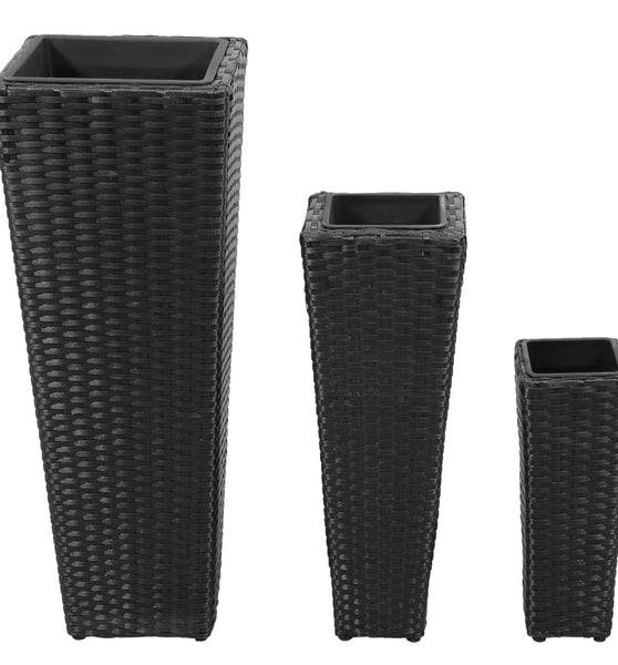 Garten-Hochbeet 3-tlg. Poly Rattan Schwarz