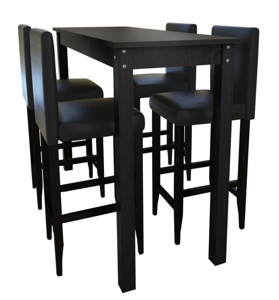 Barset Bartisch mit 4 Barhockern Schwarz