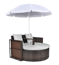 Gartenbett mit Sonnenschirm Braun Poly Rattan