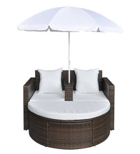 Gartenbett mit Sonnenschirm Braun Poly Rattan