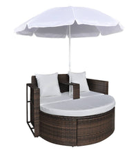 Gartenbett mit Sonnenschirm Braun Poly Rattan