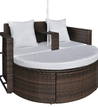 Gartenbett mit Sonnenschirm Braun Poly Rattan