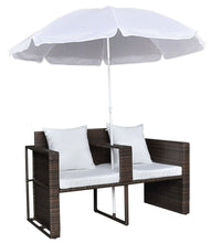 Gartenbett mit Sonnenschirm Braun Poly Rattan