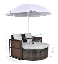 Gartenbett mit Sonnenschirm Braun Poly Rattan