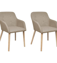 Esszimmerstühle 2 Stk. Beige Stoff und Massivholz Eiche