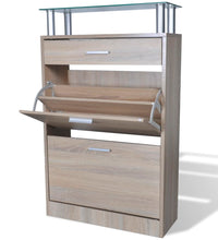 Schuhschrank mit Schubfach & oberes Glasregal Holz Eichenoptik