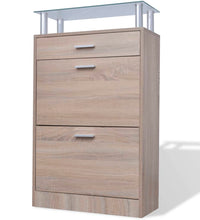 Schuhschrank mit Schubfach & oberes Glasregal Holz Eichenoptik