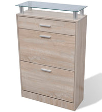 Schuhschrank mit Schubfach & oberes Glasregal Holz Eichenoptik