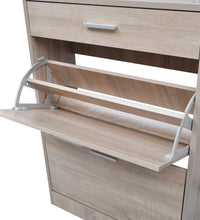 Schuhschrank mit Schubfach & oberes Glasregal Holz Eichenoptik