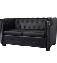 Chesterfield-Sofa 2-Sitzer Kunstleder Schwarz