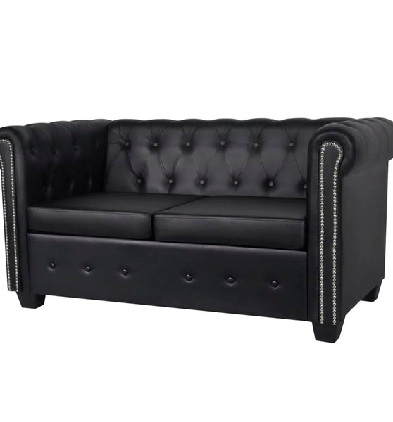 Chesterfield-Sofa 2-Sitzer Kunstleder Schwarz