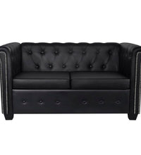 Chesterfield-Sofa 2-Sitzer Kunstleder Schwarz
