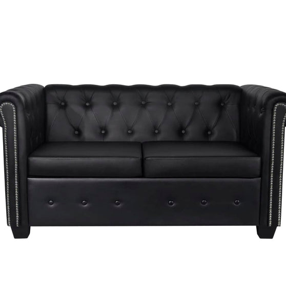 Chesterfield-Sofa 2-Sitzer Kunstleder Schwarz