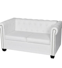 Chesterfield-Sofa 2-Sitzer Kunstleder Weiß