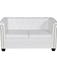 Chesterfield-Sofa 2-Sitzer Kunstleder Weiß