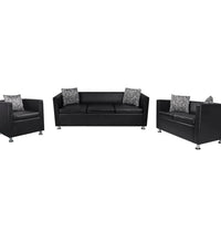 Sofa-Set Kunstleder 3-Sitzer + 2-Sitzer + Sessel Schwarz