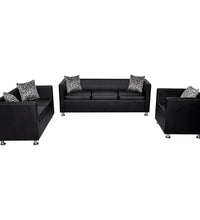 Sofa-Set Kunstleder 3-Sitzer + 2-Sitzer + Sessel Schwarz