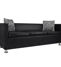 Sofa-Set Kunstleder 3-Sitzer + 2-Sitzer + Sessel Schwarz