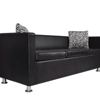 Sofa-Set Kunstleder 3-Sitzer + 2-Sitzer + Sessel Schwarz