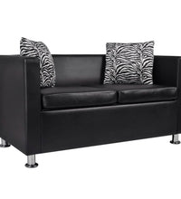 Sofa-Set Kunstleder 3-Sitzer + 2-Sitzer + Sessel Schwarz