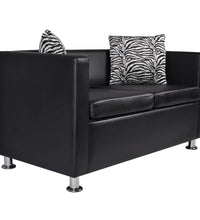 Sofa-Set Kunstleder 3-Sitzer + 2-Sitzer + Sessel Schwarz