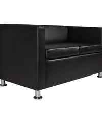 Sofa-Set Kunstleder 3-Sitzer + 2-Sitzer + Sessel Schwarz