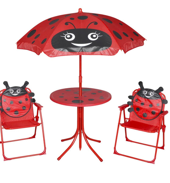 3-tlg. Garten-Bistro-Set für Kinder mit Sonnenschirm Rot