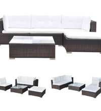 5-tlg. Garten-Lounge-Set mit Auflagen Poly Rattan Braun