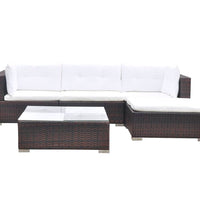 5-tlg. Garten-Lounge-Set mit Auflagen Poly Rattan Braun