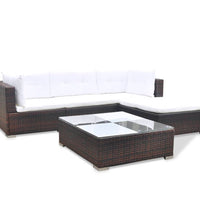 5-tlg. Garten-Lounge-Set mit Auflagen Poly Rattan Braun