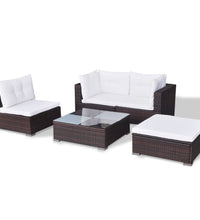 5-tlg. Garten-Lounge-Set mit Auflagen Poly Rattan Braun
