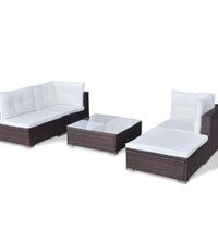 5-tlg. Garten-Lounge-Set mit Auflagen Poly Rattan Braun