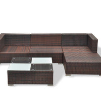 5-tlg. Garten-Lounge-Set mit Auflagen Poly Rattan Braun