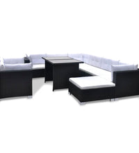 10-tlg. Garten-Lounge-Set mit Auflagen Poly Rattan Schwarz