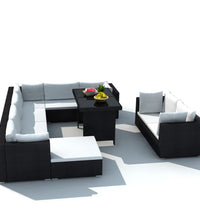 10-tlg. Garten-Lounge-Set mit Auflagen Poly Rattan Schwarz