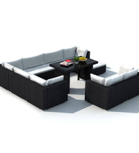 10-tlg. Garten-Lounge-Set mit Auflagen Poly Rattan Schwarz