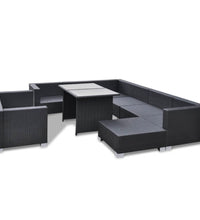 10-tlg. Garten-Lounge-Set mit Auflagen Poly Rattan Schwarz